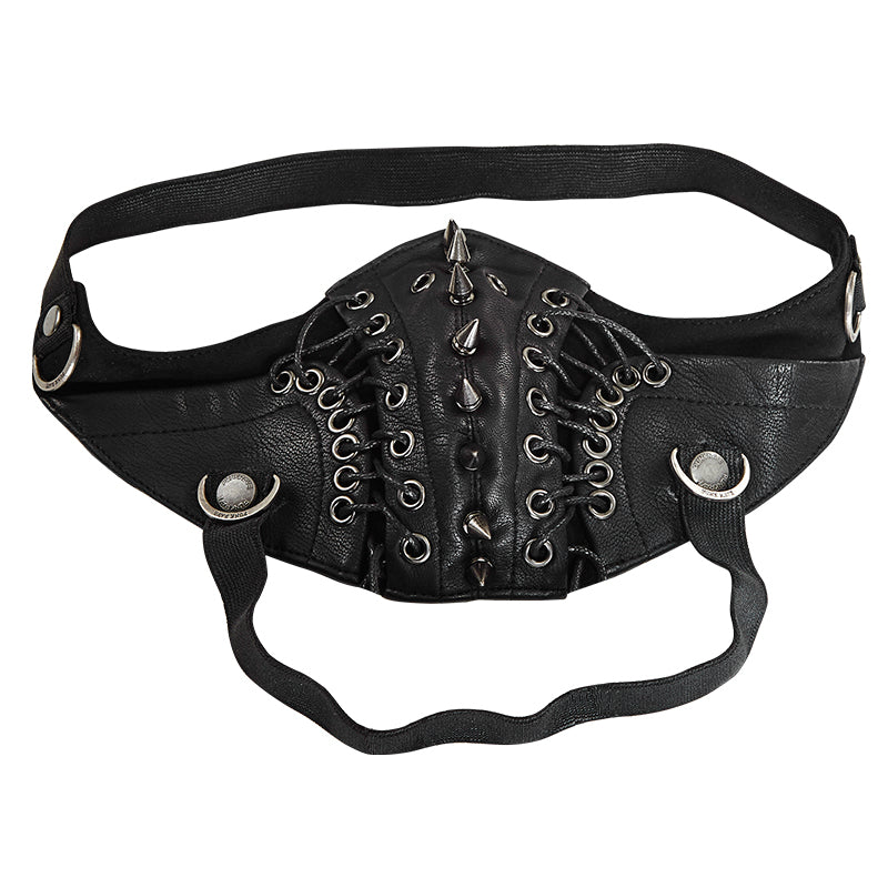 Reveler's Regalia: Adjustable Riveted Leather Mask with Elastic Band