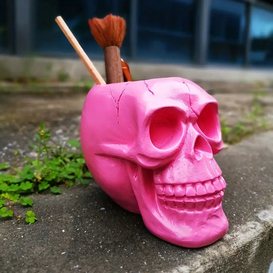 Pink Gothic Skull Pencil makeup holder