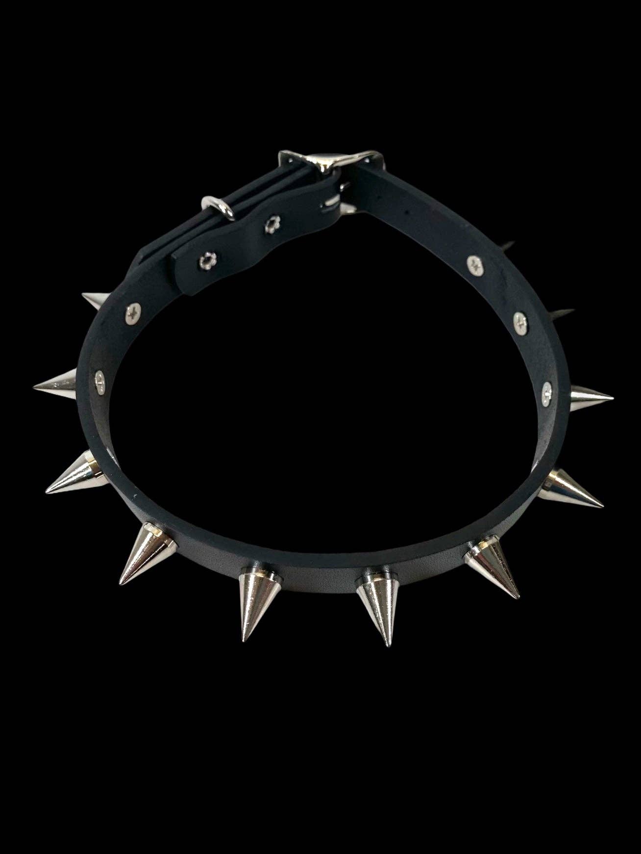 Black Leather Small Cone Spikes Choker