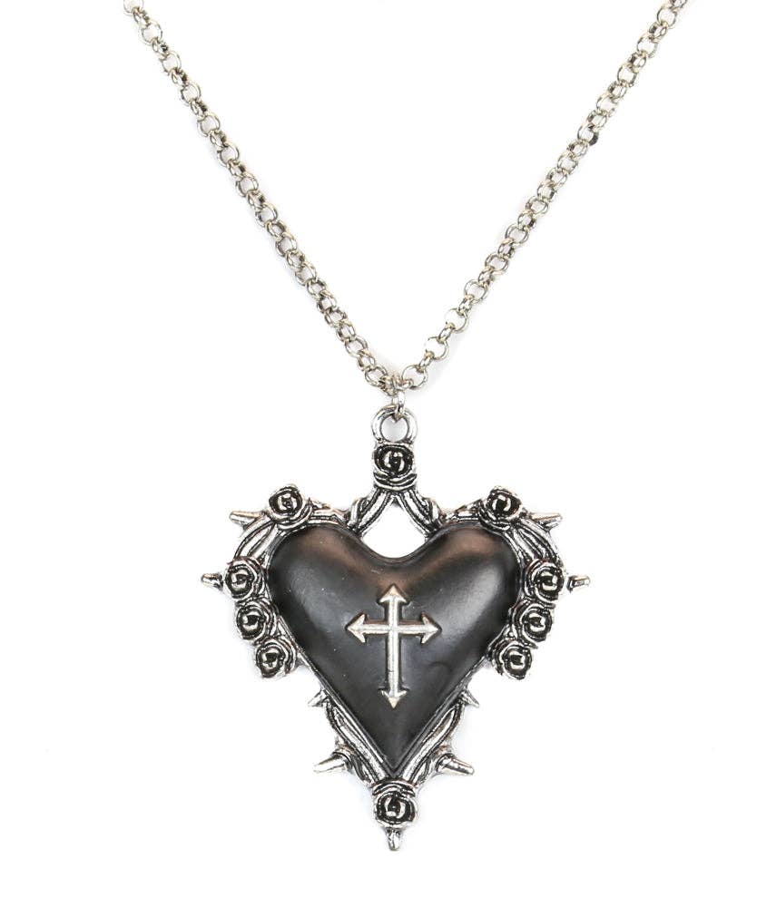 Spiked Heart With Cross Design Pendant Chain