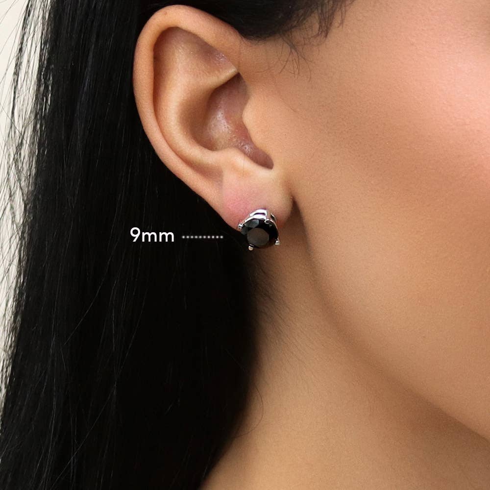 Silver Solitaire Black Cubic Zirconia Stud Earrings