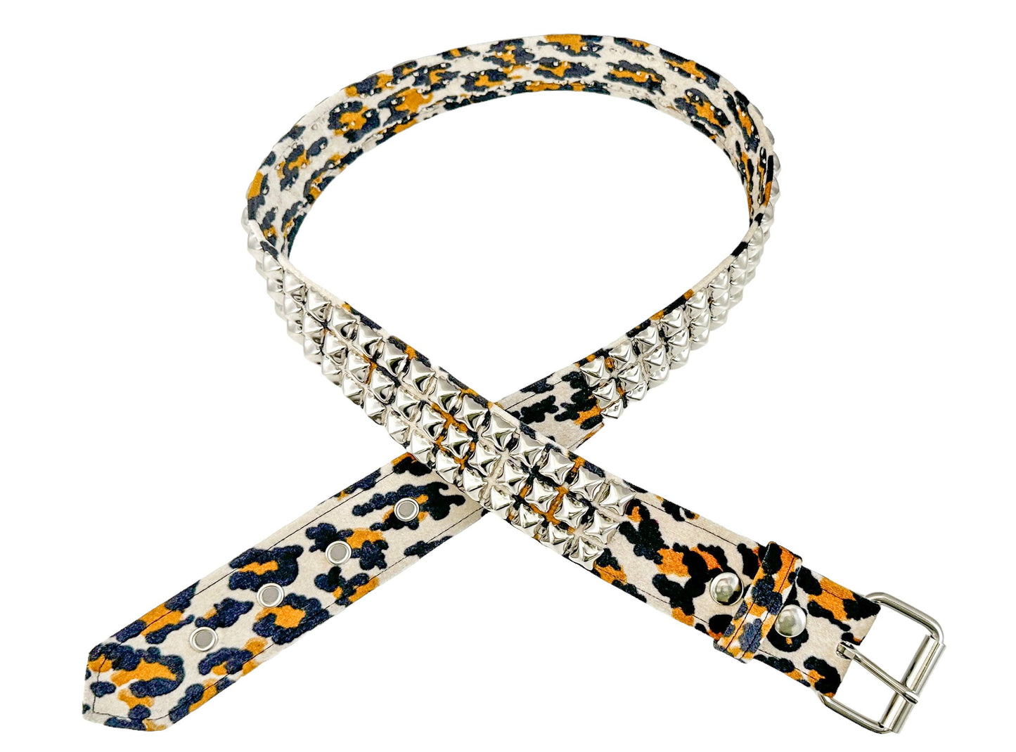 Leopard Fuzzy Fabric Studded Belt