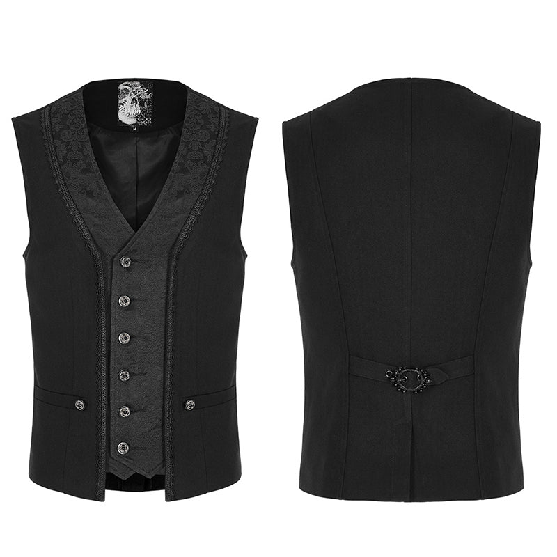 Men Autumn Winter Gothic Patchwork Jacquard Short Vest