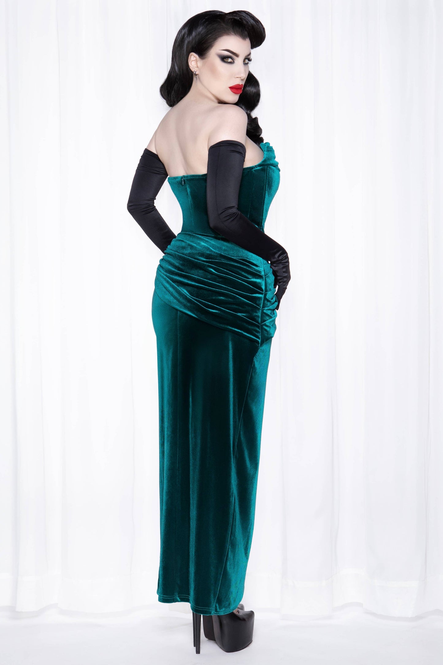 Phantom Emerald Velvet Swag Gown