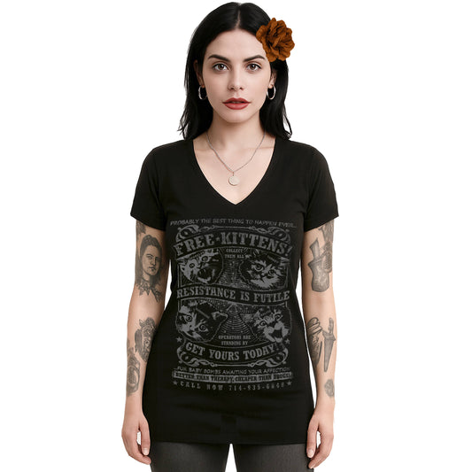FREE KITTENS! WOMEN'S V-NECK TEE