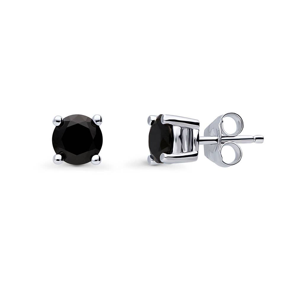 Silver Solitaire Black Cubic Zirconia Stud Earrings