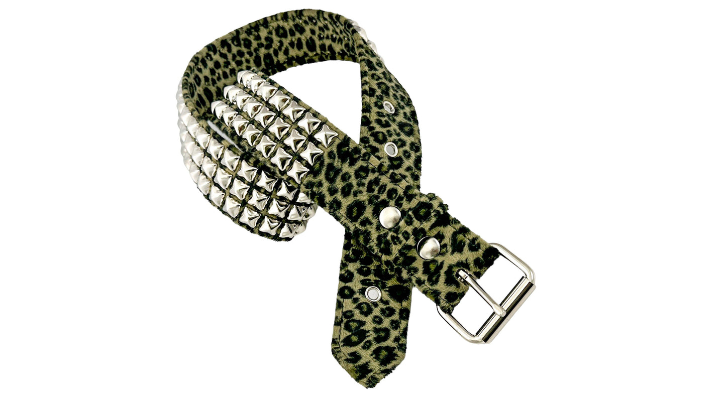 Leopard Fuzzy Fabric Studded Belt