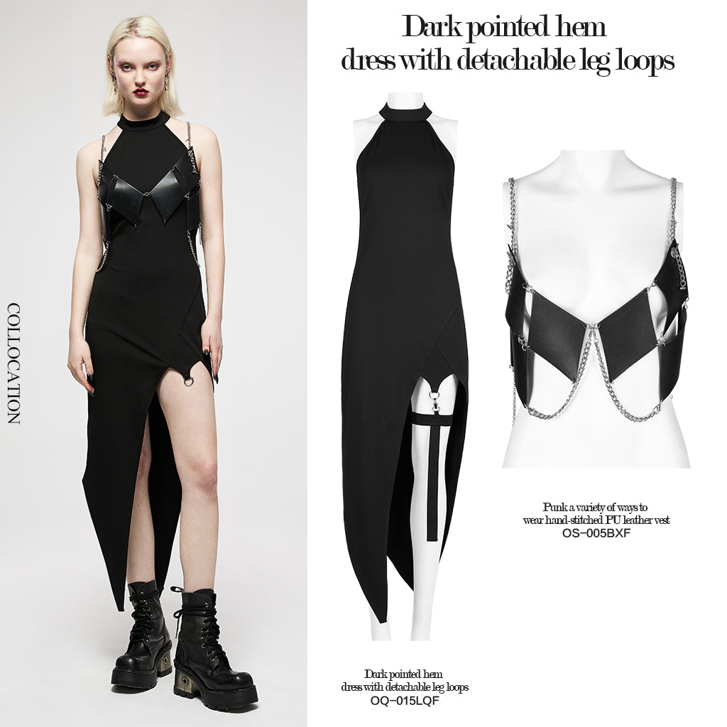 Dark Pointed Hem Dress With Detachable Leg Loops