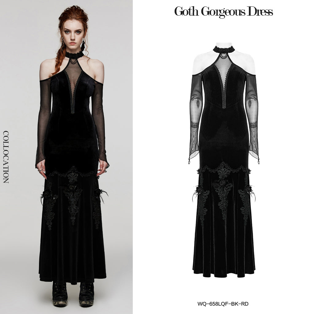 Exquisite Collar Eye-Catching Sexy Off Shoulder Design And Deep V-Neck Goth Gorgeous Women's Dress