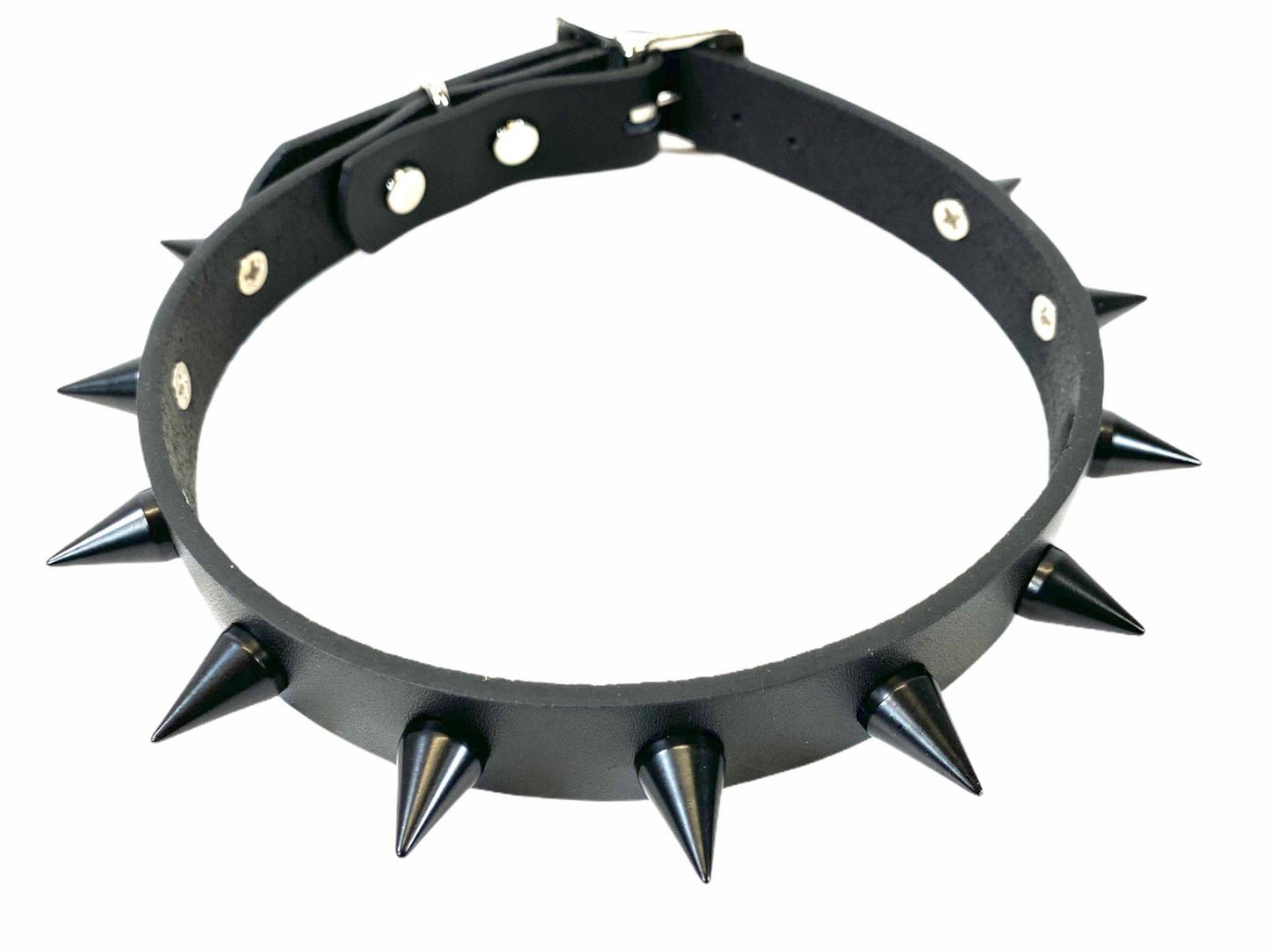 Black Leather Small Cone Spikes Choker