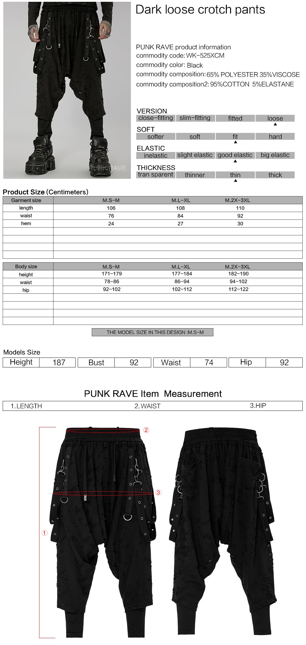 Men Black Broken Hole Knitted Loose Crotch Pants Wasted Earth Style Harem Pants