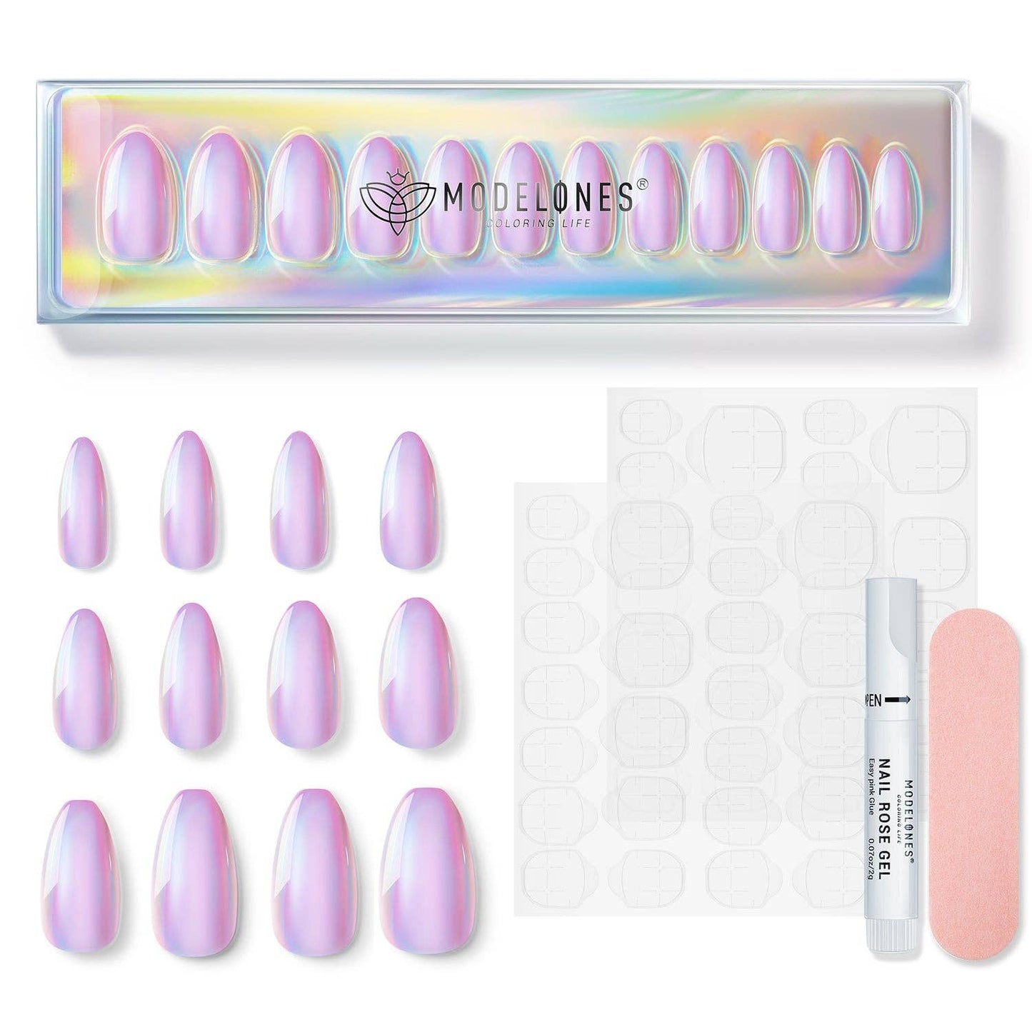 Pink Stardust -  12 Sizes Short Coffin Press On Nails Kit