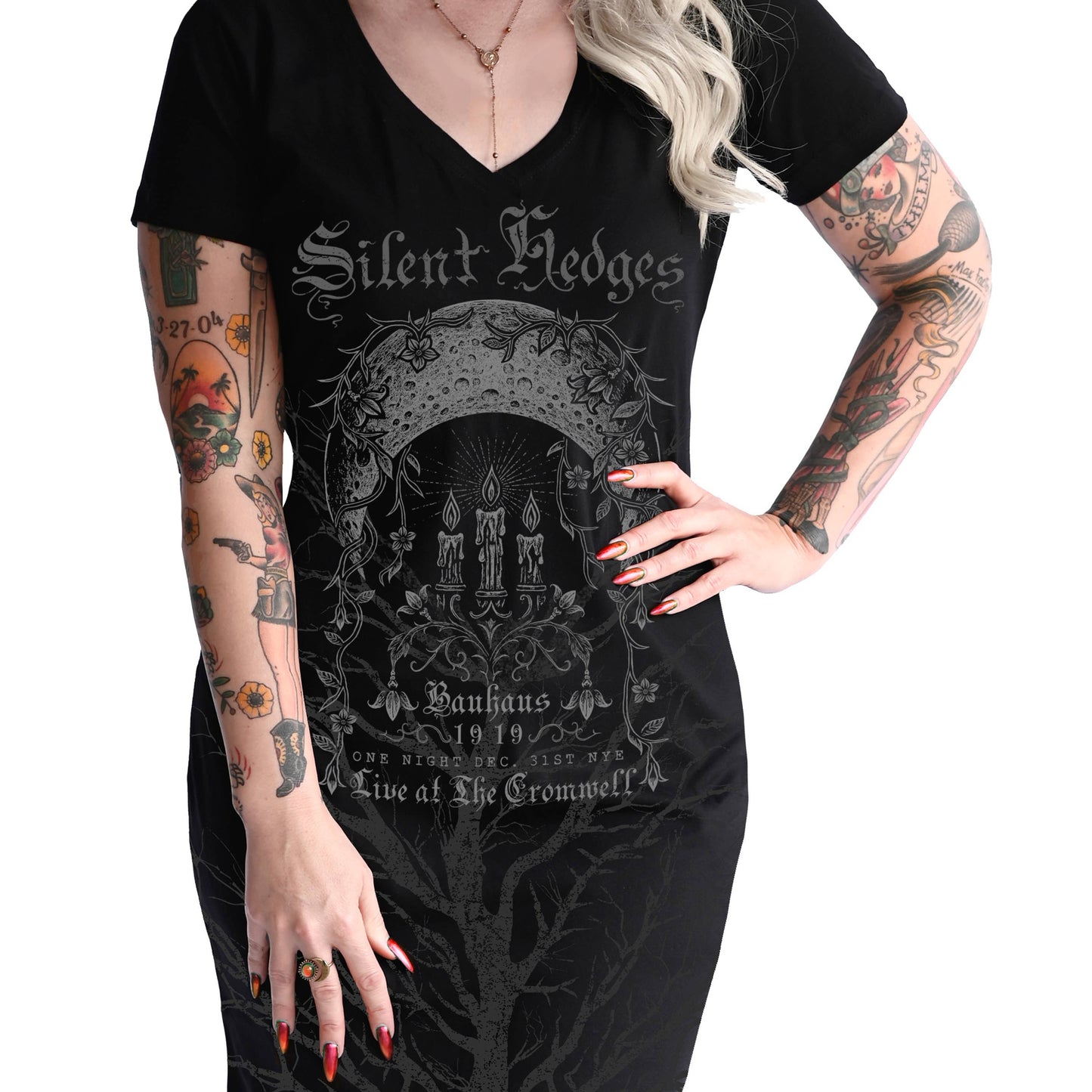 SILENT HEDGES V-NECK DRESS