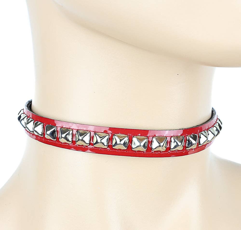 Patent Leather Choker with 1 Row 1/4" Pyramids