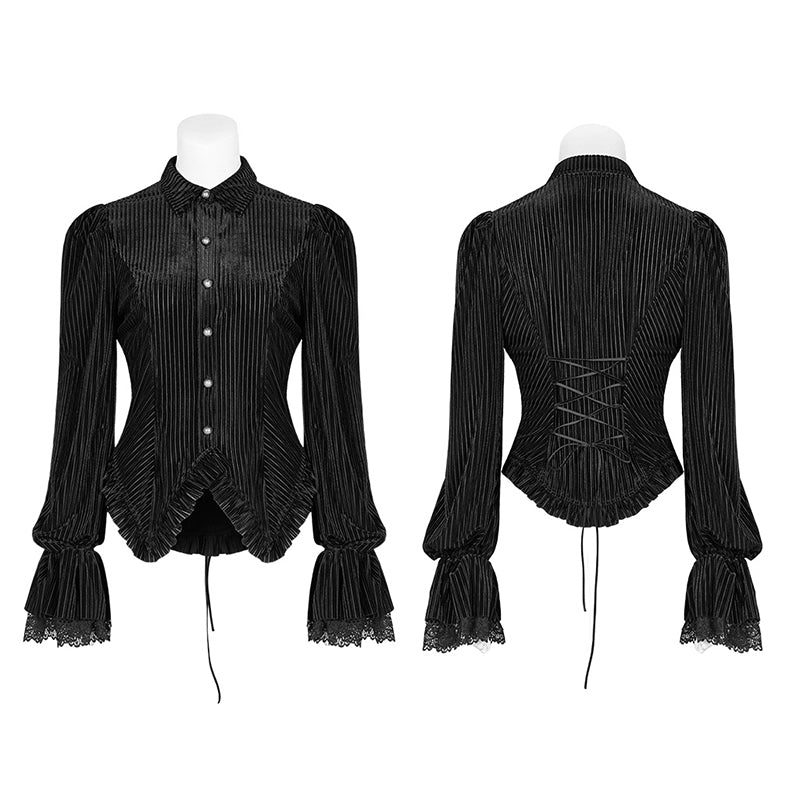 Gothic Dark-Grain Long Sleeve Velvet Shirt