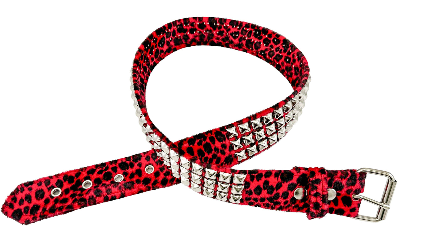 Leopard Fuzzy Fabric Studded Belt