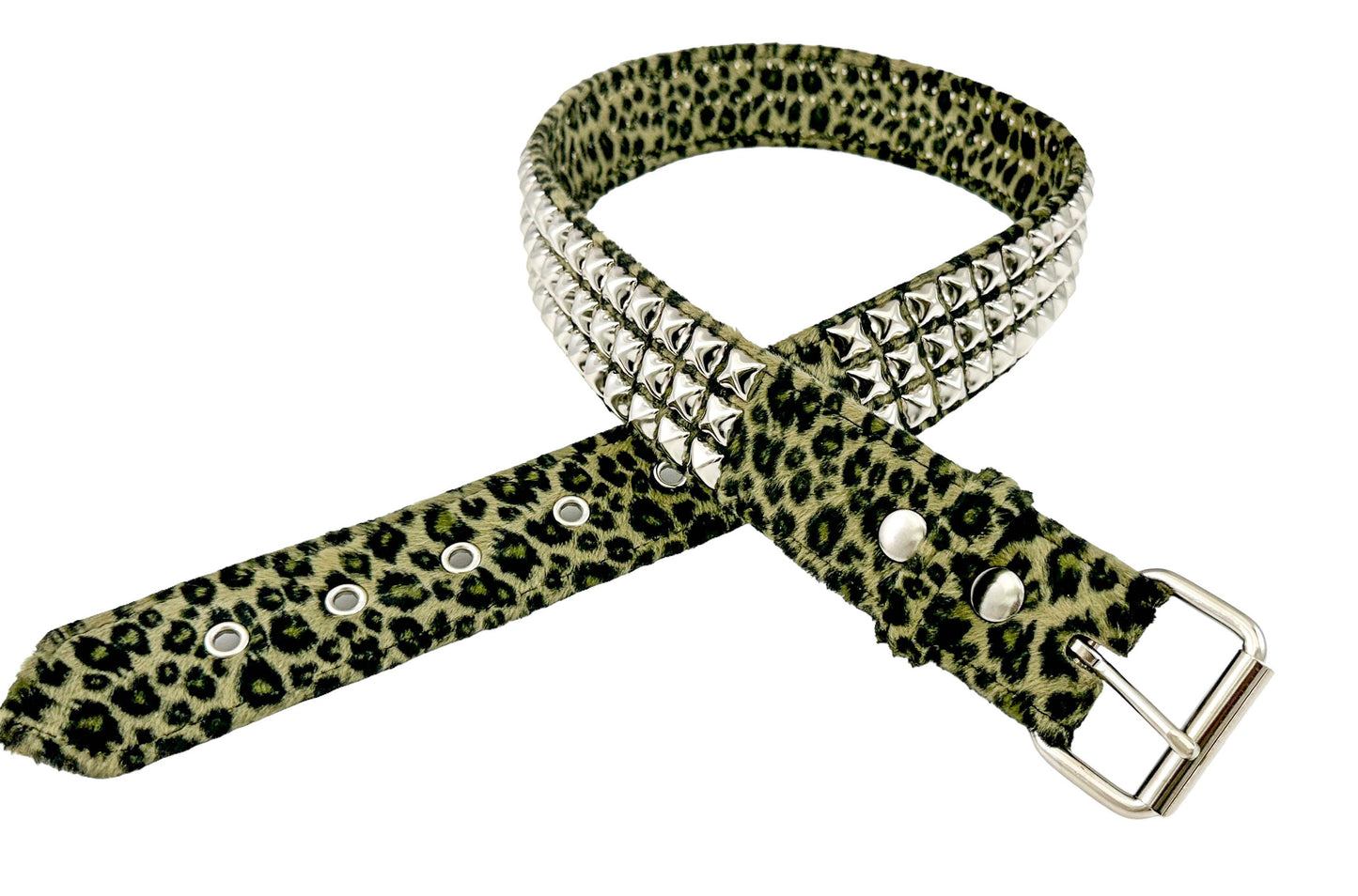 Leopard Fuzzy Fabric Studded Belt