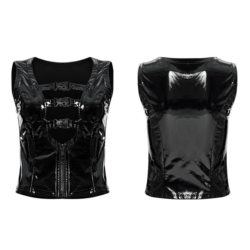 Punk Sexy Hollow Out Bright Patent Leather Vest