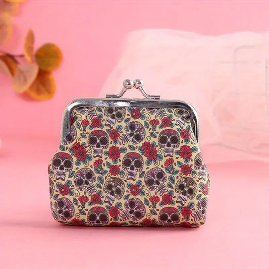 Vintage Skull Flower Coin Purse