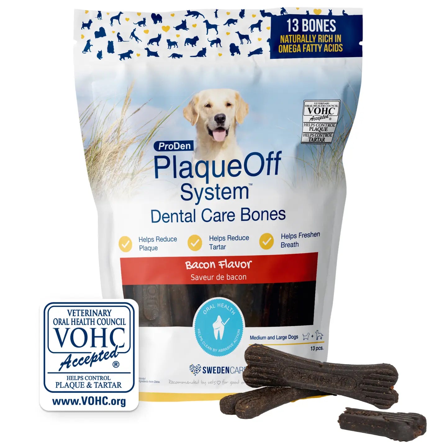 ProDen PlaqueOff® Dental Care Bones - Natural Bacon