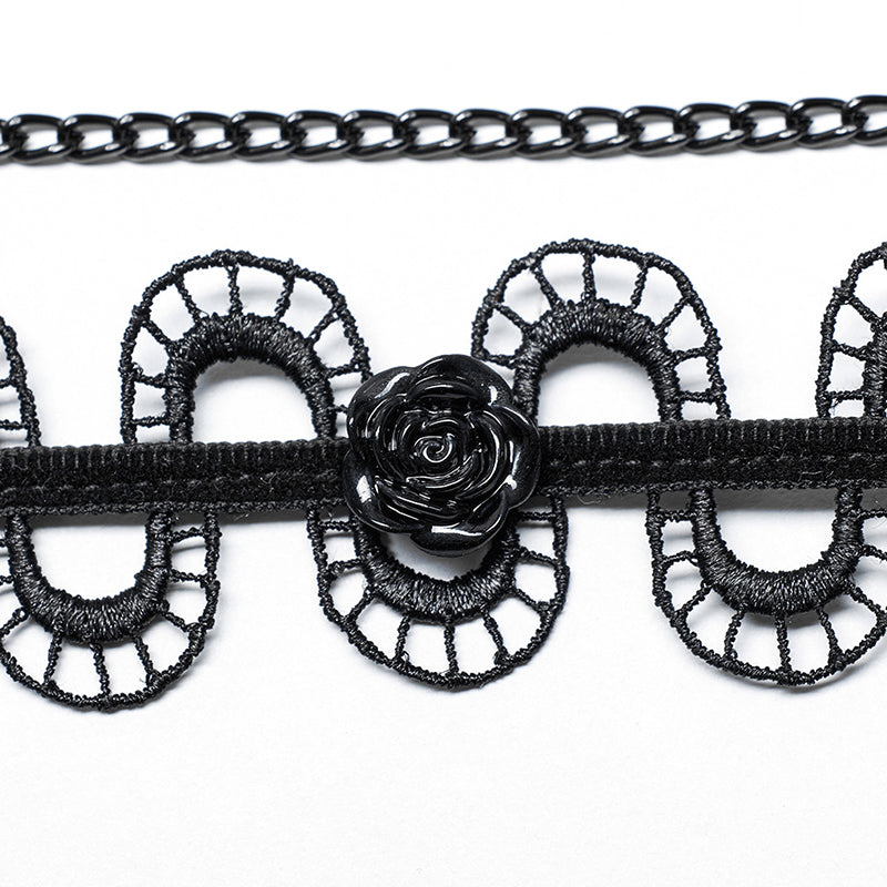 Gothic Snake Shaped Hollow Out Lace Choker Dark Rose Necklace