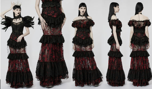 Gorgeous Gothic Sexy Perspective Fishtail Skirt Lace Embroidery Gown Skirt