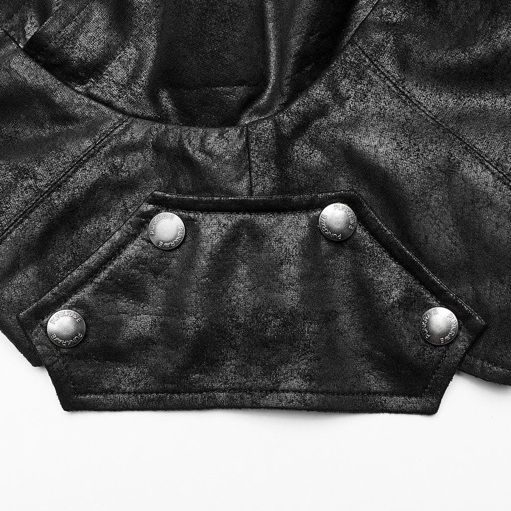 Gothic Cracked Faux Leather Hooded Shoulder Harness