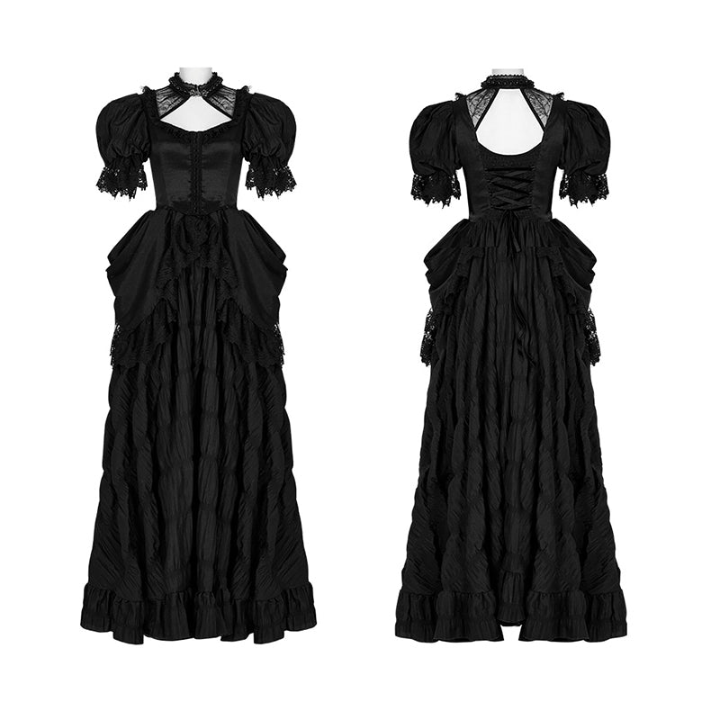 Goth Victorian Gorgeous Lace Evening Party Dress Bubble Sleeves Wedding Ball Gown