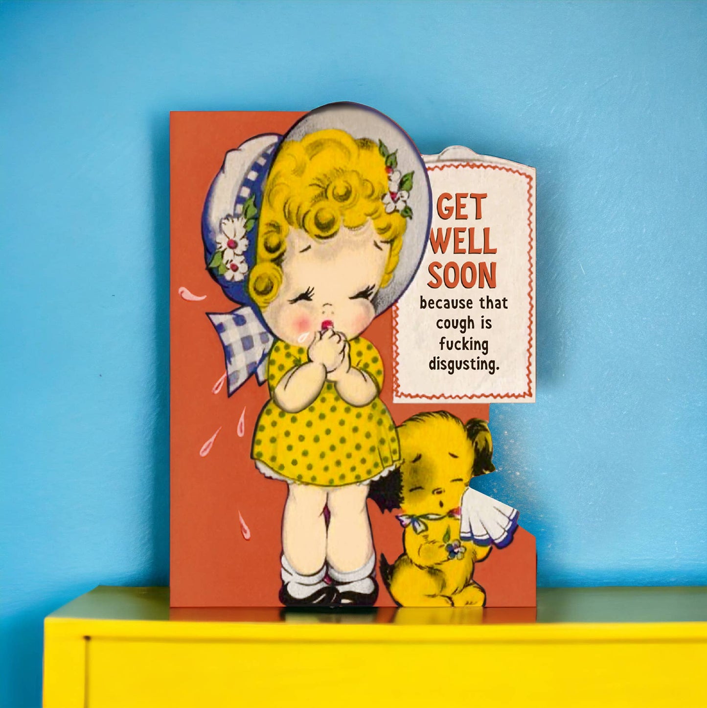 Get Well Soon - Funny Vintage Cough Card