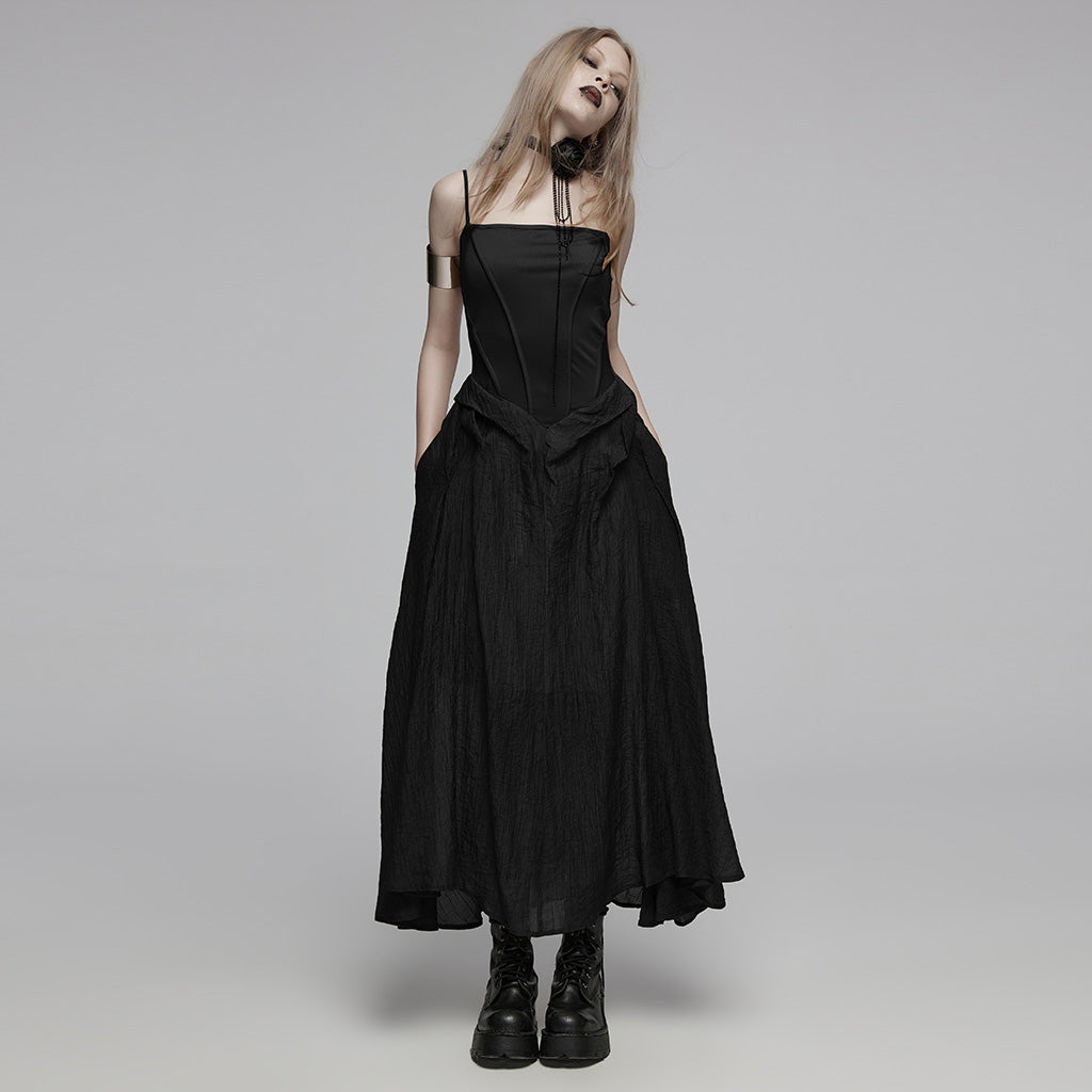 Sophisticated 3D Cut Of The Hem Long Slip Diagonal Texture Tencel Dress