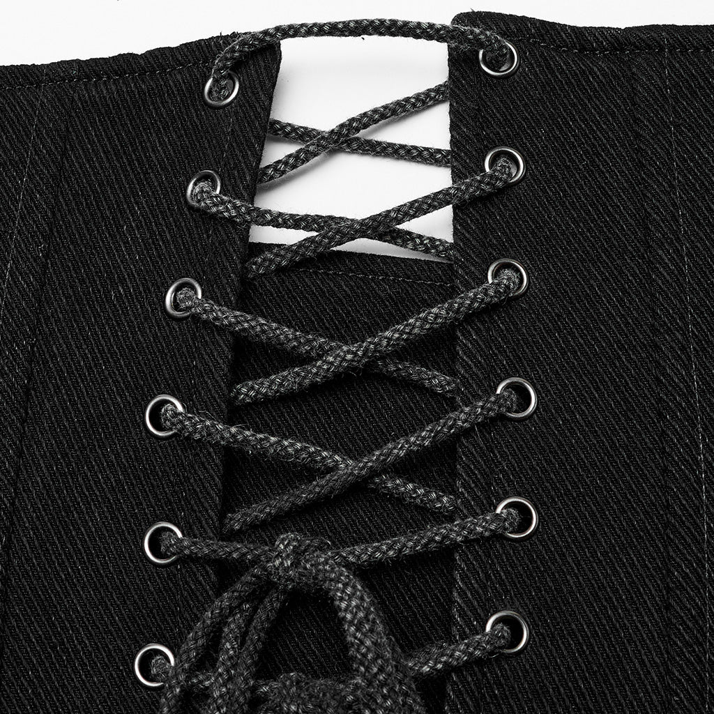 The Post-Apocalyptic Style Washing Worn-Out Drawstring Adjustable Denim Corset Women Waistbelt