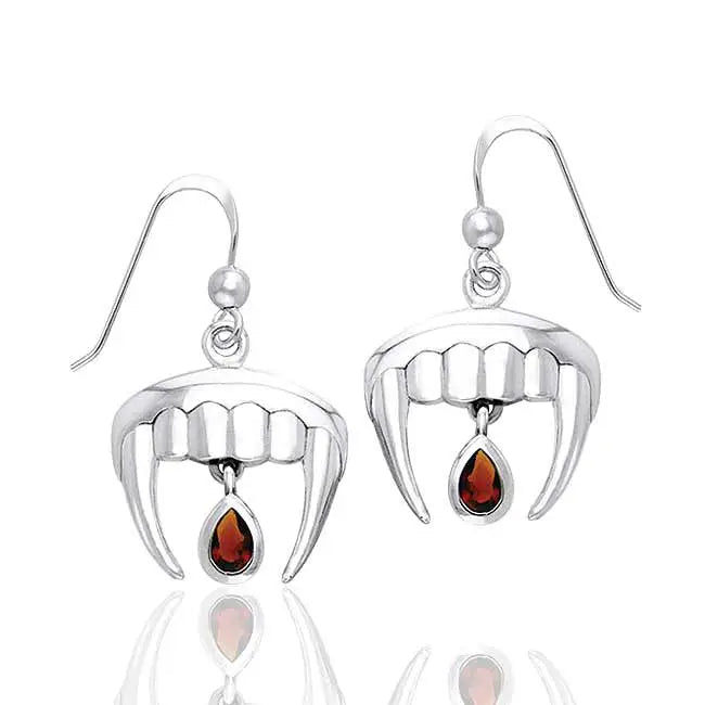 Vampire Fangs & Blood Drops Sterling Silver Garnet Earrings