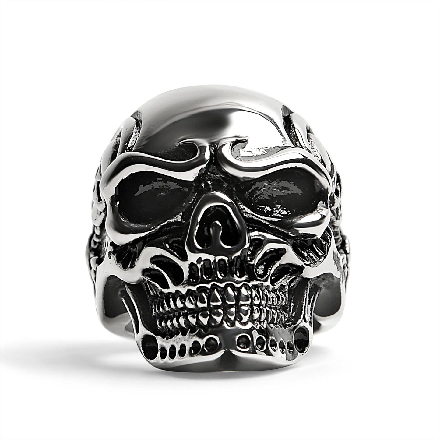 Stainless Steel Skull With Skeleton Accents Ring