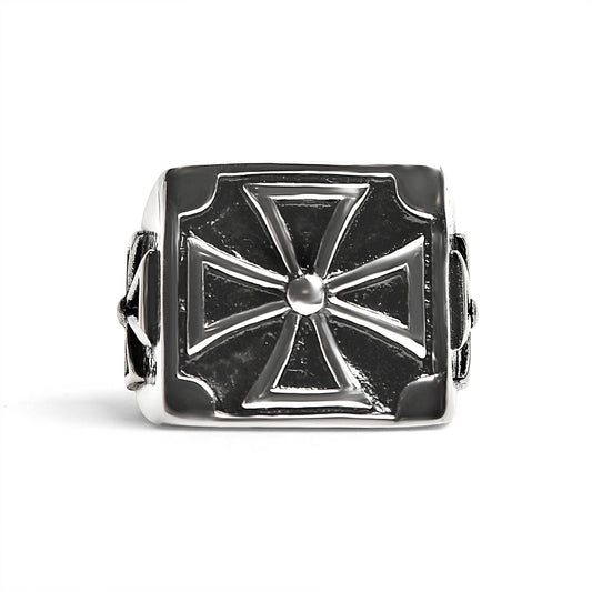 Stainless Steel Large Maltese Cross Signet Ring