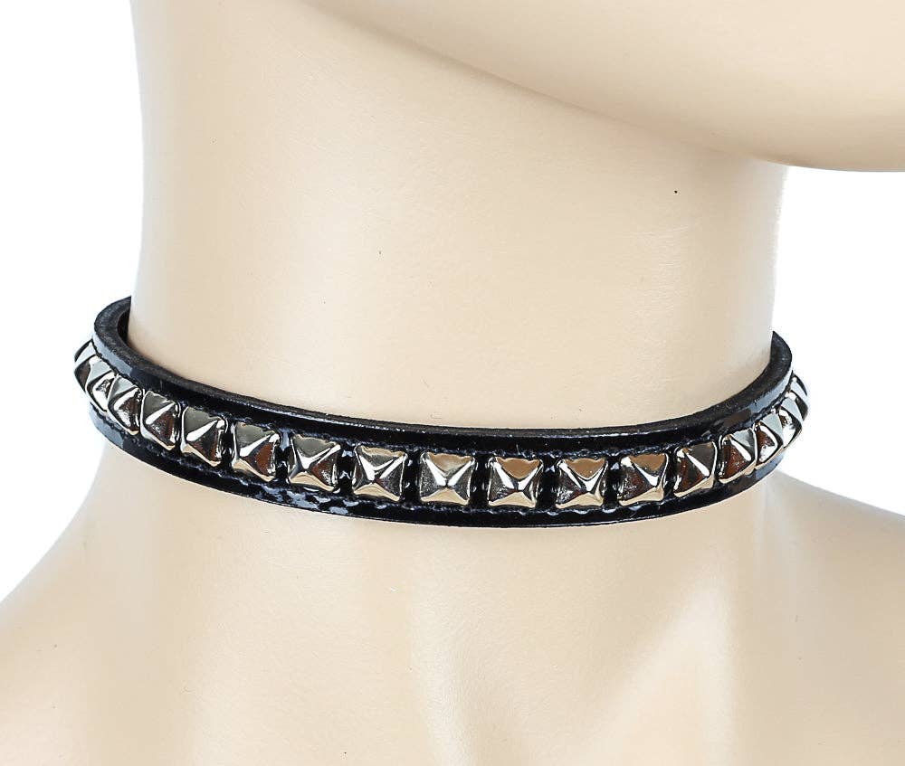 Patent Leather Choker with 1 Row 1/4" Pyramids