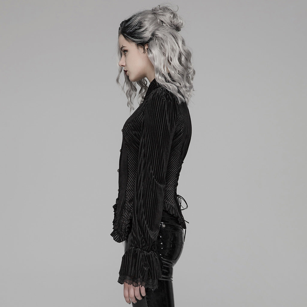 Gothic Dark-Grain Long Sleeve Velvet Shirt