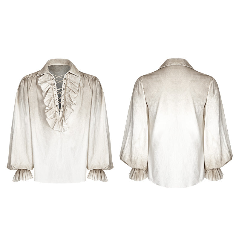 Eyelets Drawstring Design Inelastic Imitation Linen Fabric Steampunk Long Sleeve Shirt