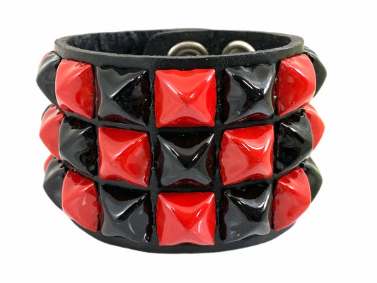 Checkered Studded Bracelet/ Red