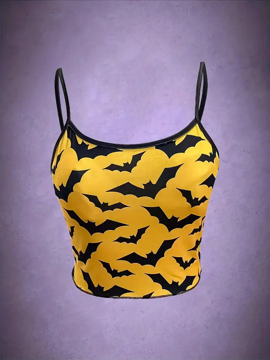 Midnight Flight Camisole: Bat Print Spaghetti Strap