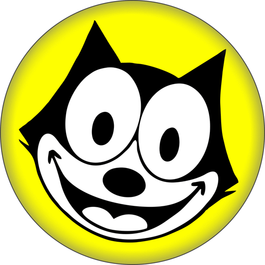 Pin-on Button - 1 Inch - Felix The Cat - Smiling On Yellow