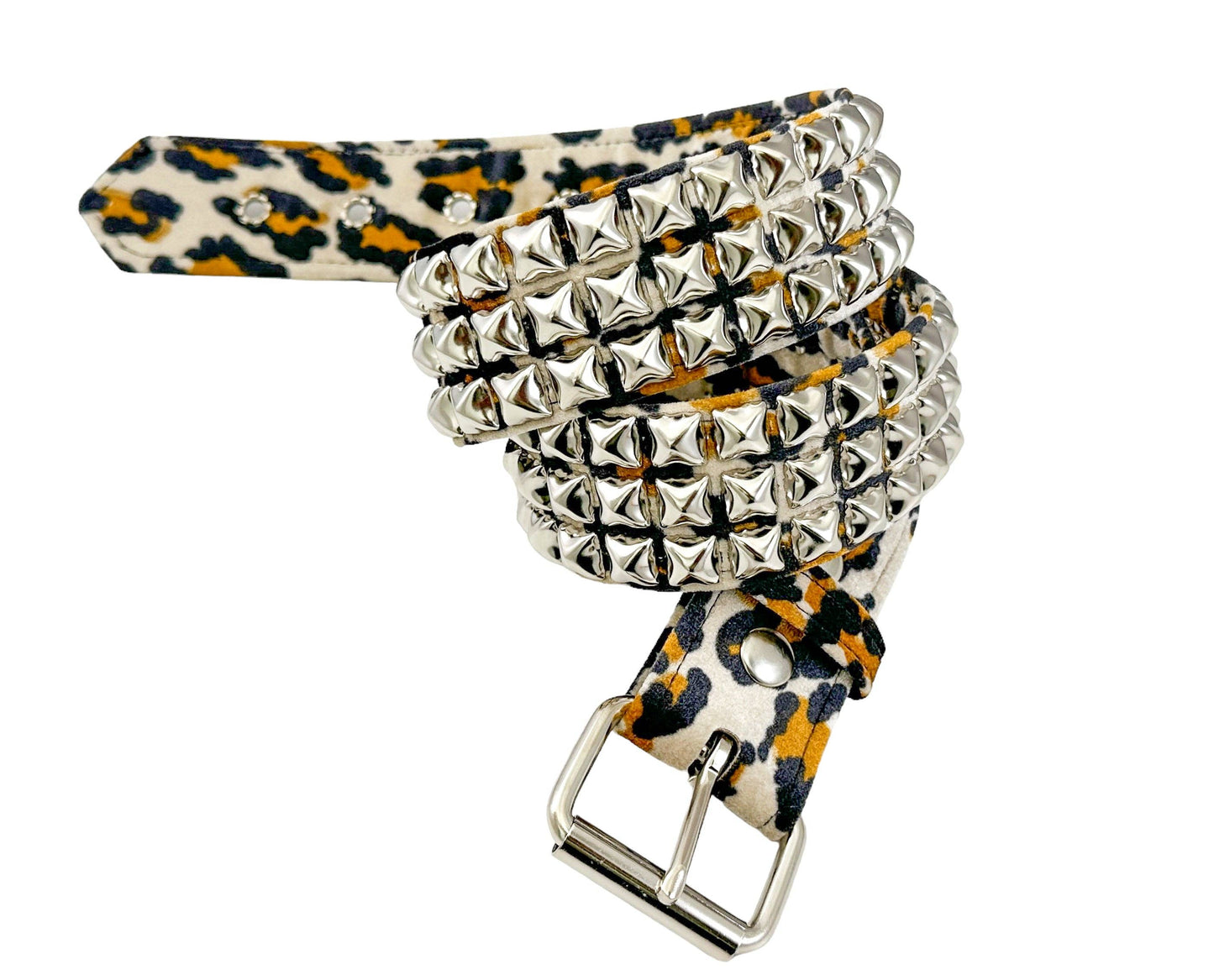 Leopard Fuzzy Fabric Studded Belt