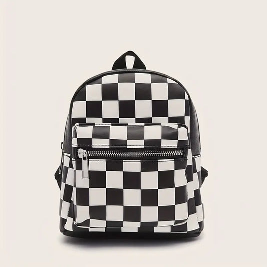 Urban Chic Checkerboard Mini Backpack: Faux Leather Daypack