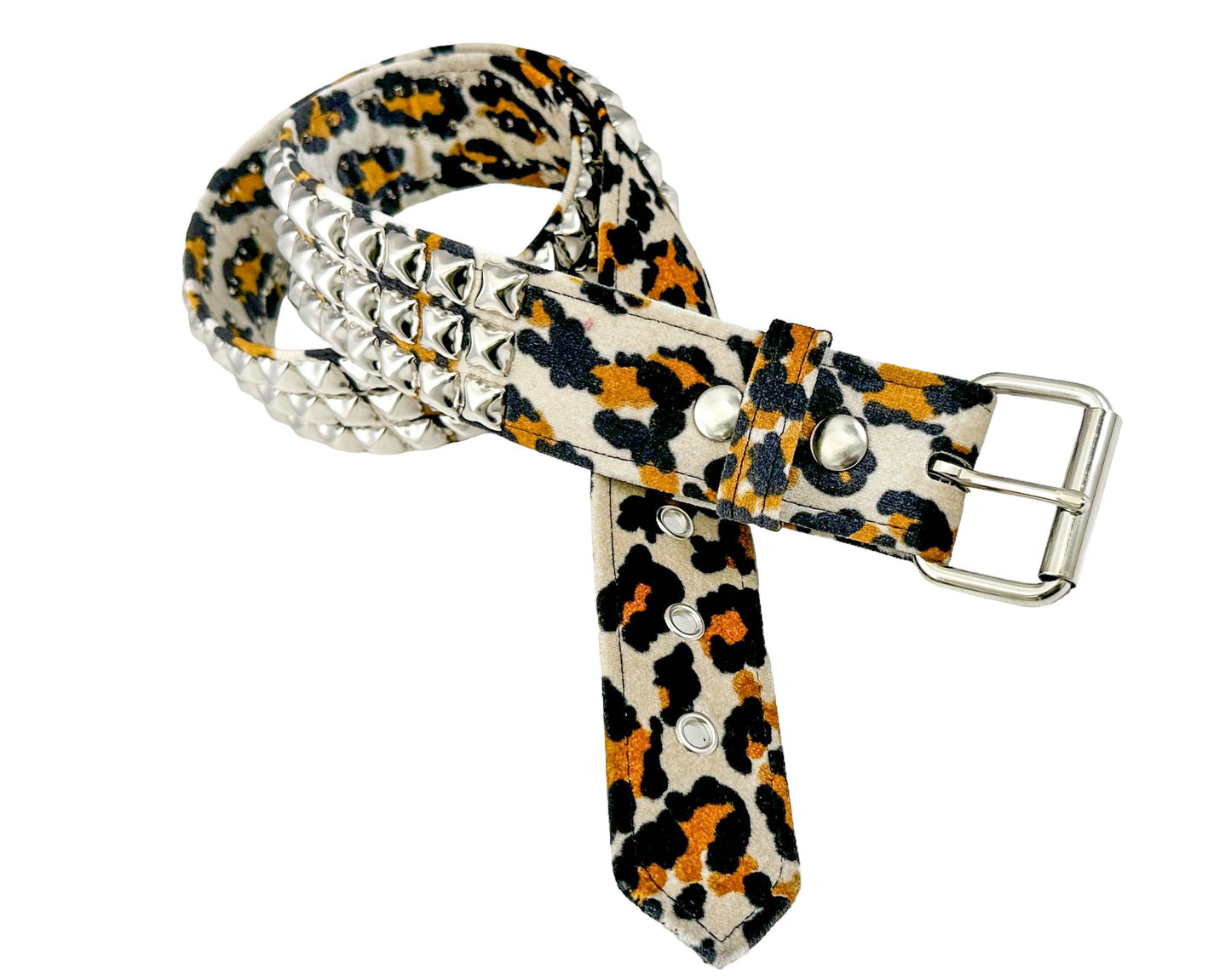 Leopard Fuzzy Fabric Studded Belt