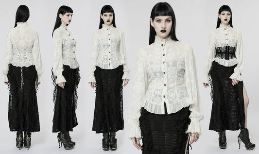 Gothic Chiffon Embroidered Perspective Blouse