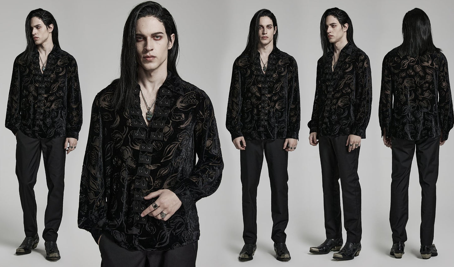 Goth Piranha Pattern Velvet Shirt