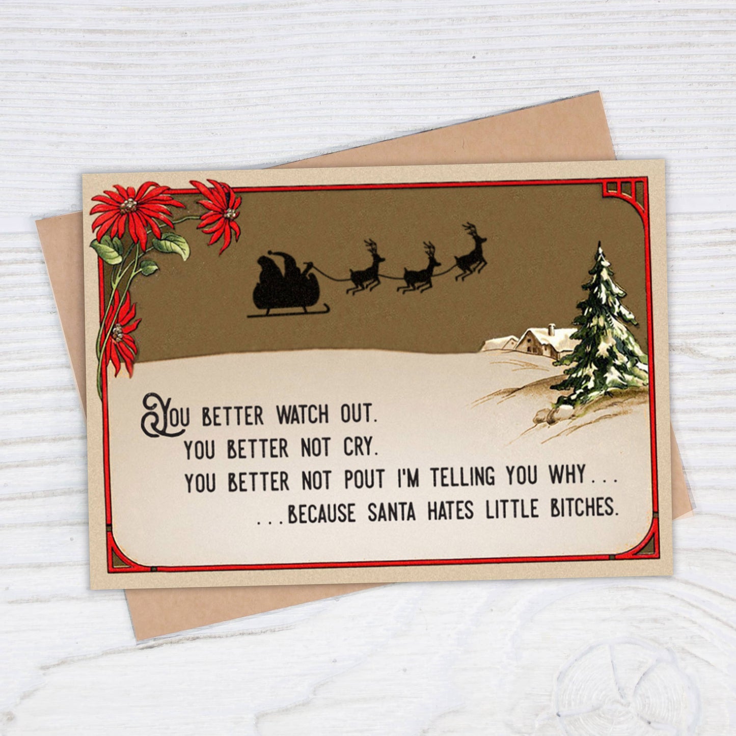 Santa Hates Little Bitches - Humorous Christmas Card