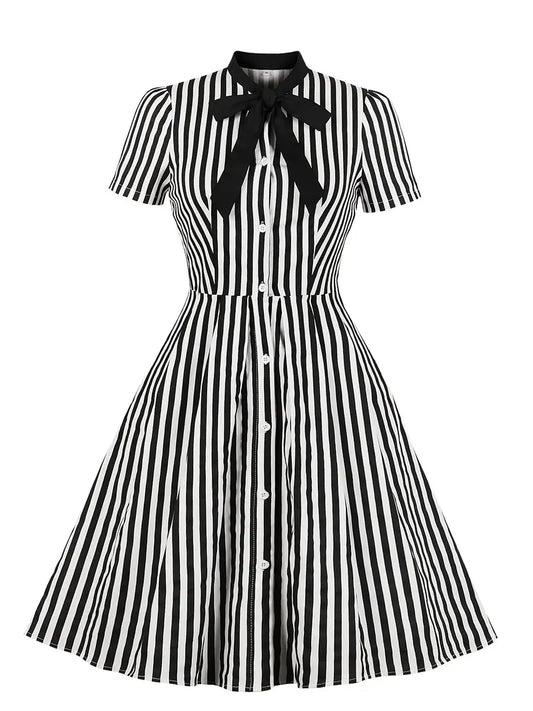 Retro Stripes Print Dress