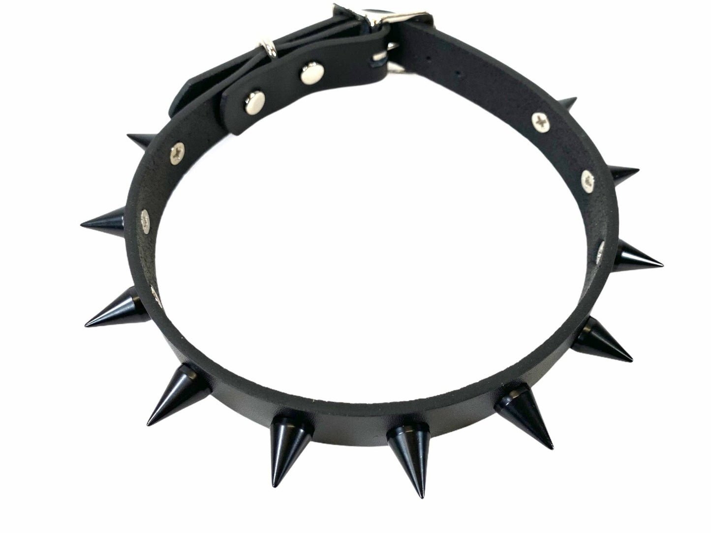 Black Leather Small Cone Spikes Choker