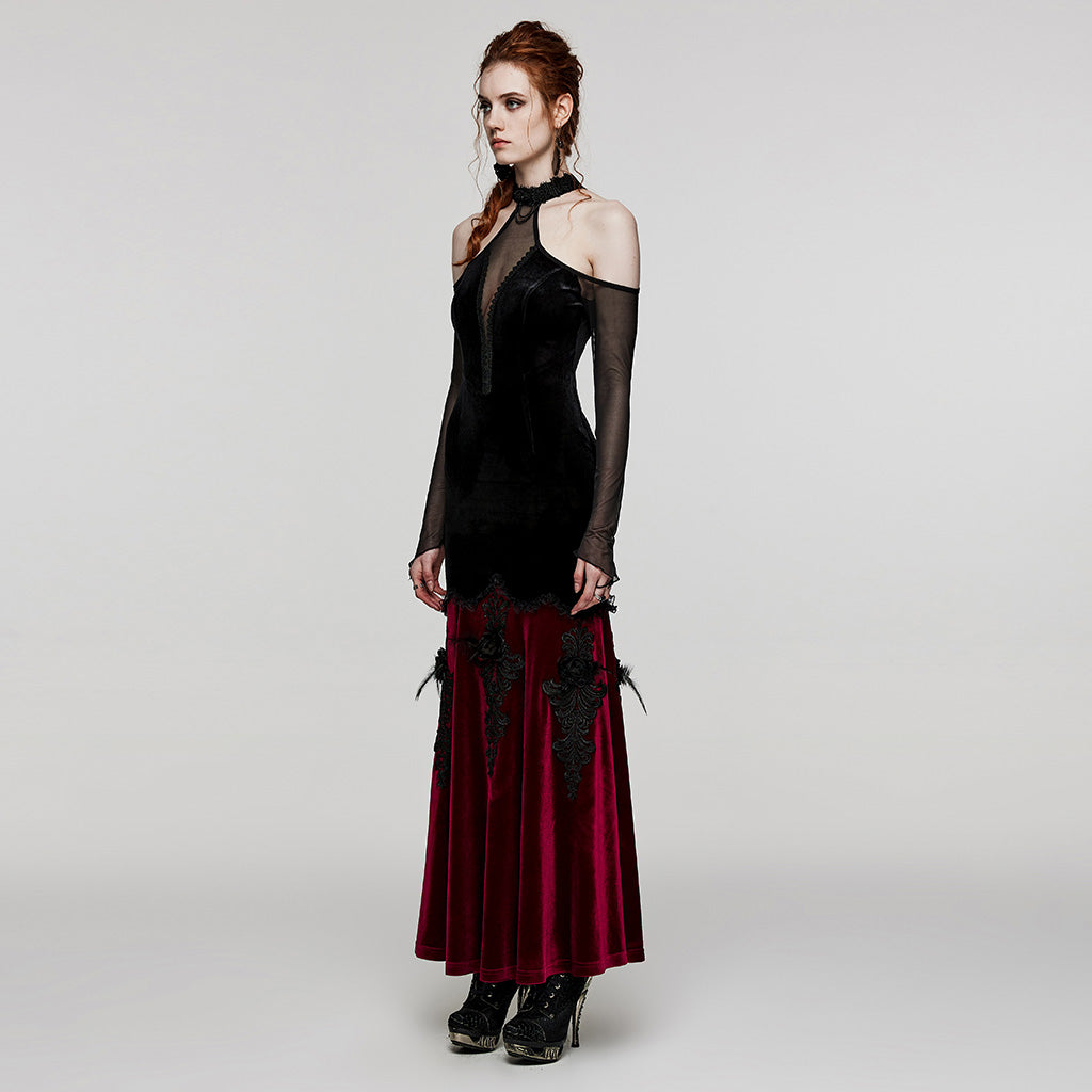Exquisite Collar Eye-Catching Sexy Off Shoulder Design And Deep V-Neck Goth Gorgeous Women's Dress