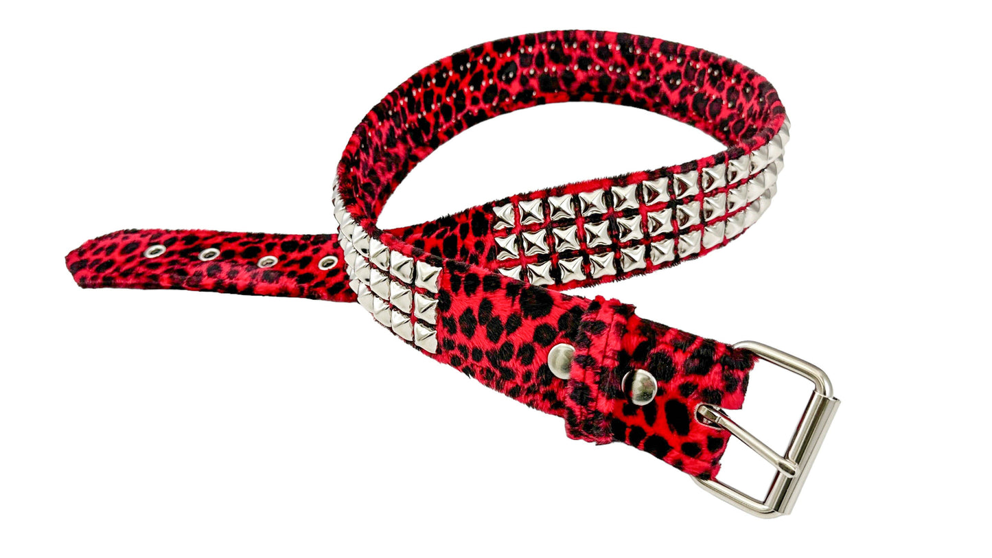 Leopard Fuzzy Fabric Studded Belt